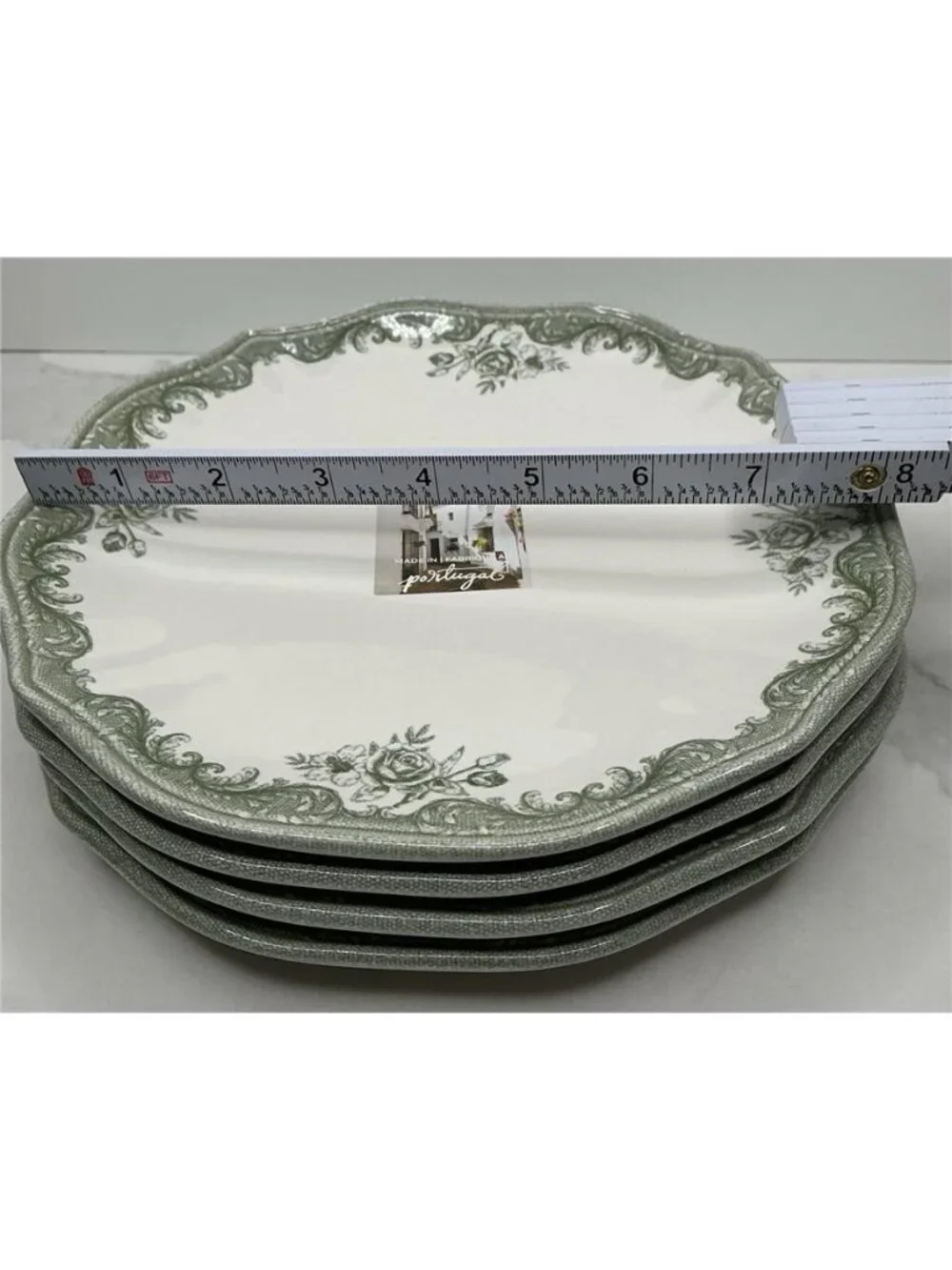 4 Matceramica Stoneware Salad Plates Green Rose Shaped 8.5” From Portugal New